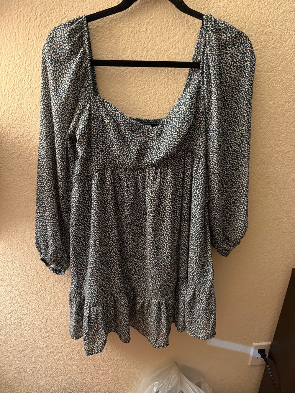 Women's Dark Green Floral Square-Neck Dress